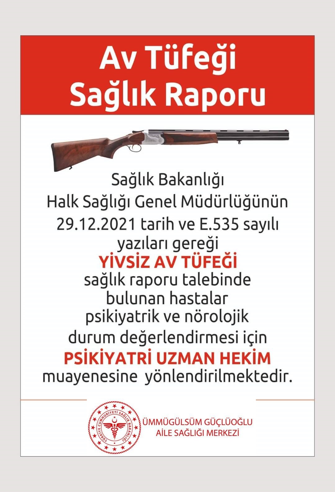 Av tüfeği için rapor talebi hakkında 
